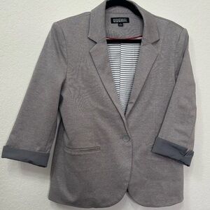 NICOLE MILLER Grey Blazer 3/4 Sleeves Lined Neutral Blazer Size Large